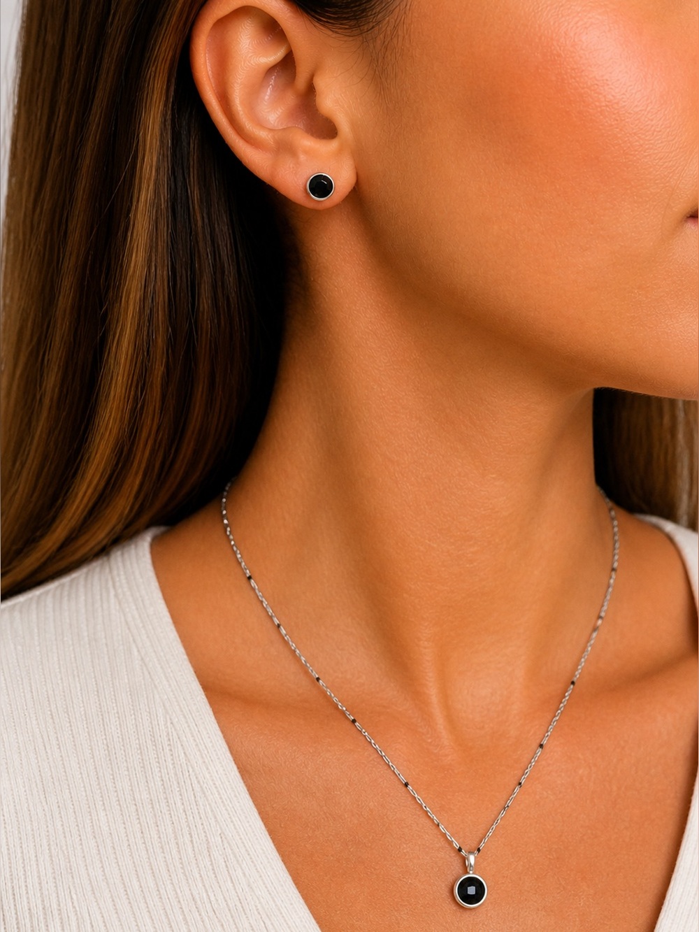 Delicate Black Bead Necklace, Earrings & Bracelet Set